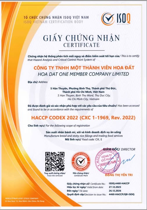 Giấy chứng nhận HACCP Hoa Đất